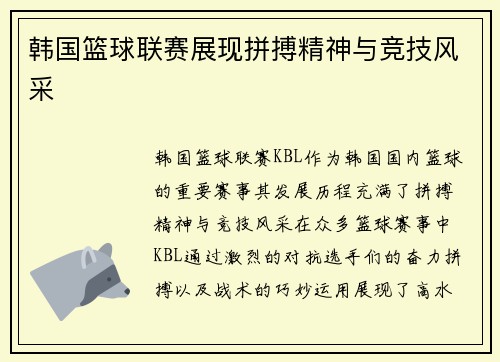 韩国篮球联赛展现拼搏精神与竞技风采